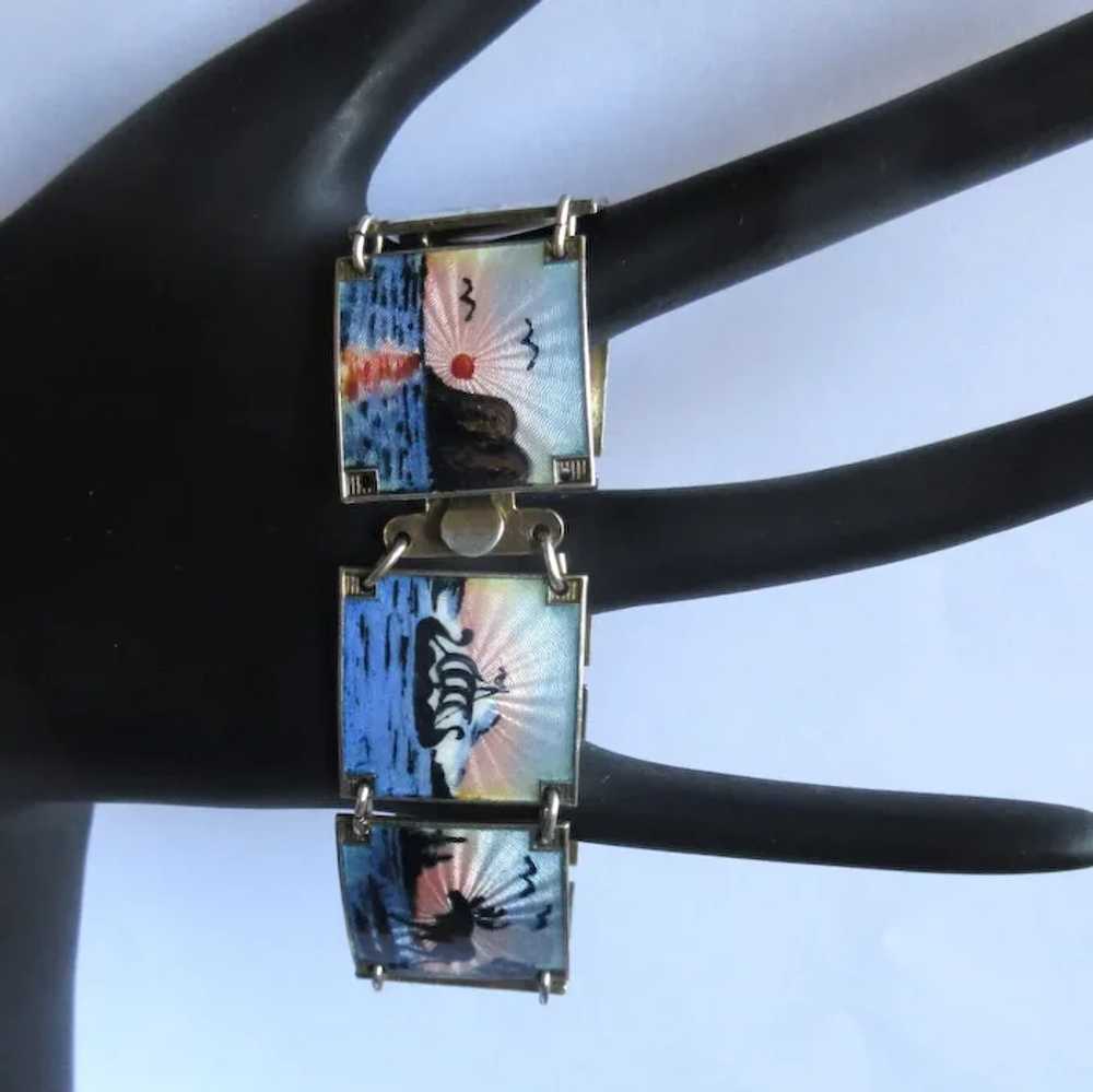 Sterling Guilloche Enamel Bracelet, Norway, Ivor … - image 2