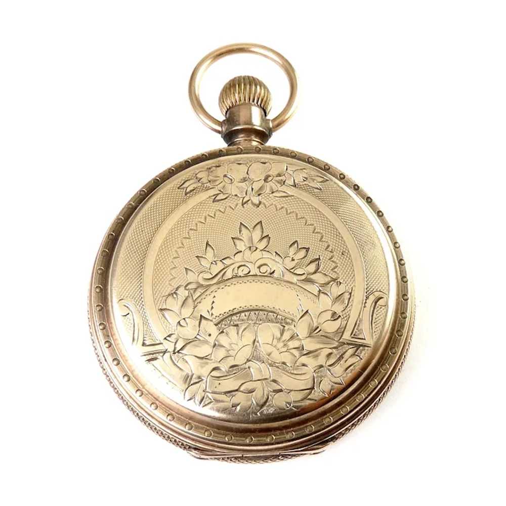 1885 Elgin Railroad 18s Pocket Watch, 8k Gold Eng… - image 7