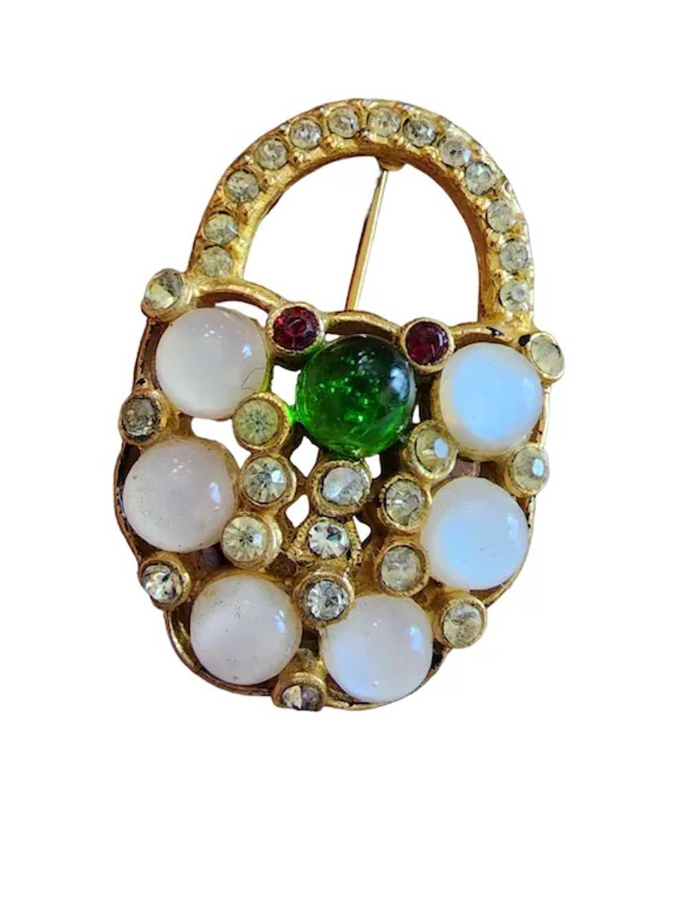 Vintage Glass Moonstone Lock Brooch [A1604] - image 2