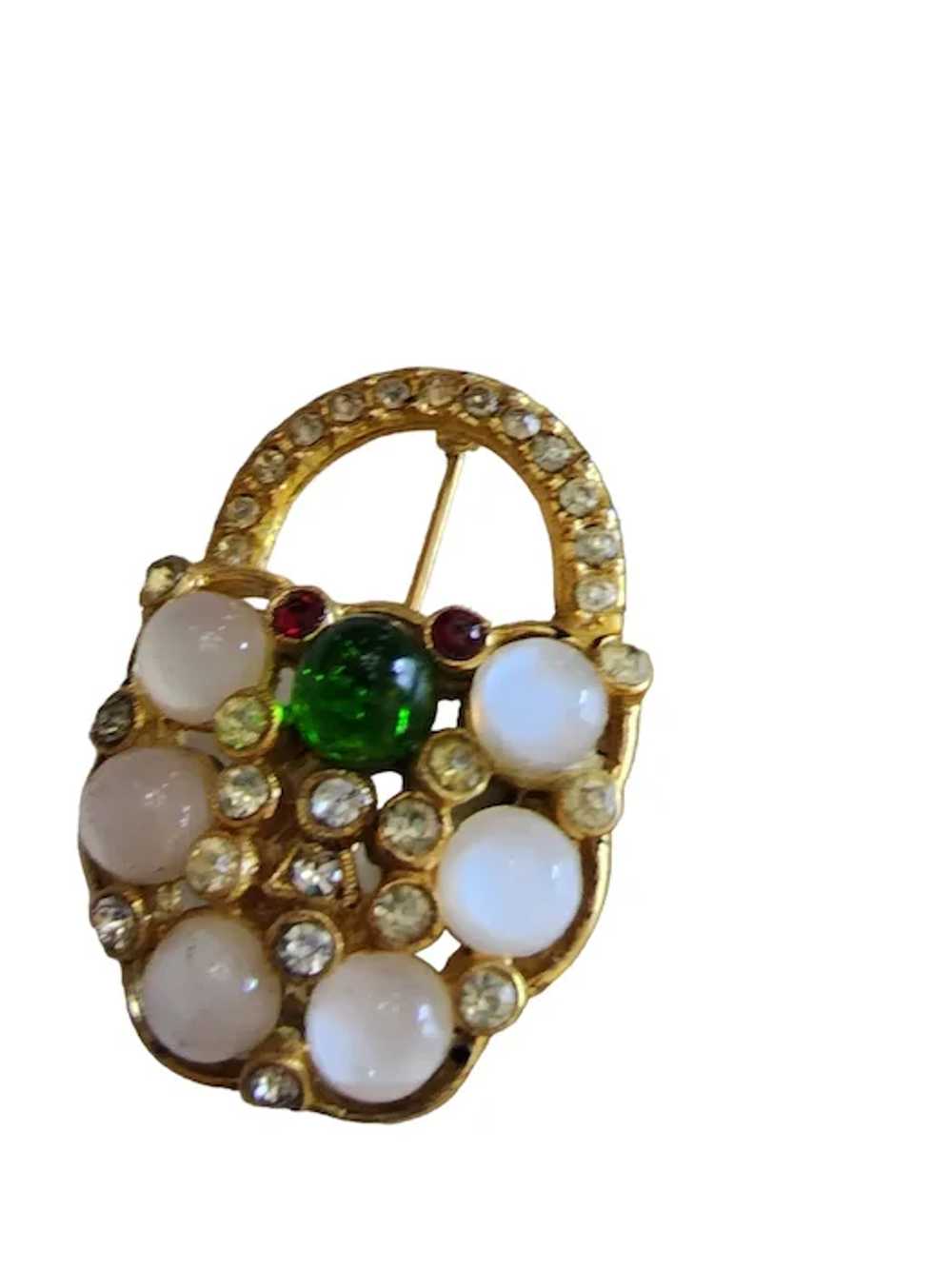 Vintage Glass Moonstone Lock Brooch [A1604] - image 3