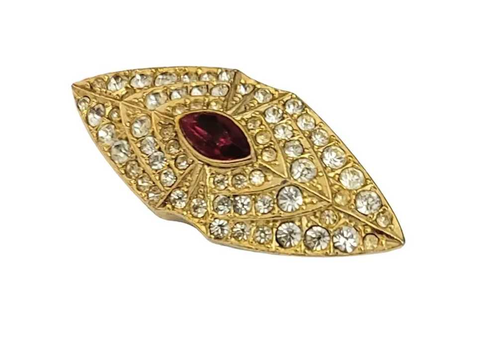 Sphinx Gold Tone Clear, Red Rhinestone Bar Brooch… - image 3