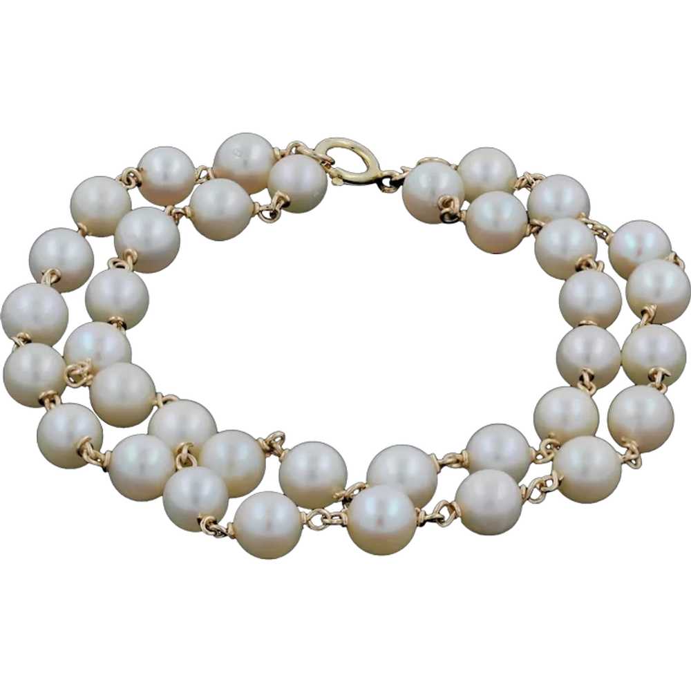 Vintage Two-Strand Freshwater Pearl Bracelet 14K … - image 1
