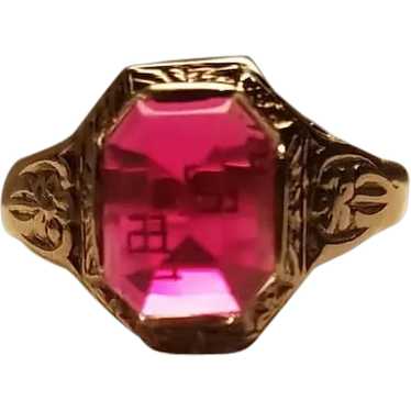 Lab Created Ruby Art Deco Ring