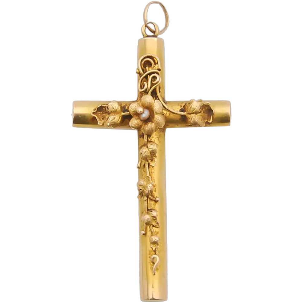 Late Victorian 1890 Religious Cross 14 Karat Gold… - image 1