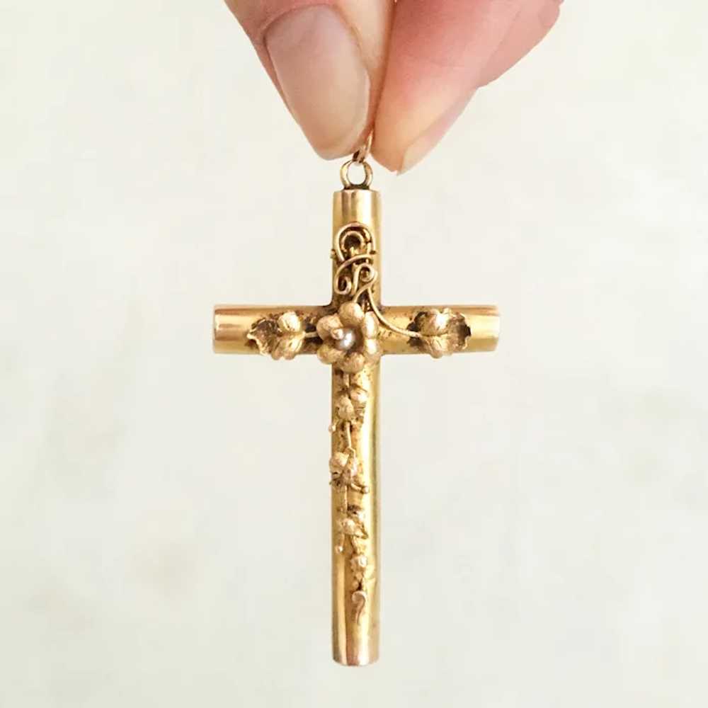 Late Victorian 1890 Religious Cross 14 Karat Gold… - image 2