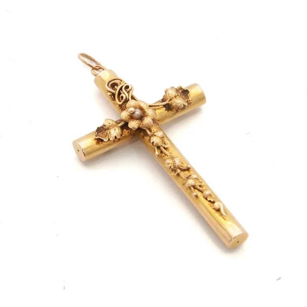 Late Victorian 1890 Religious Cross 14 Karat Gold… - image 5