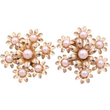 Earrings Faux Pearl Flowers