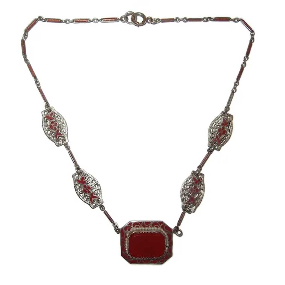 Art Deco Carnelian and Enameled Red Necklace - image 2
