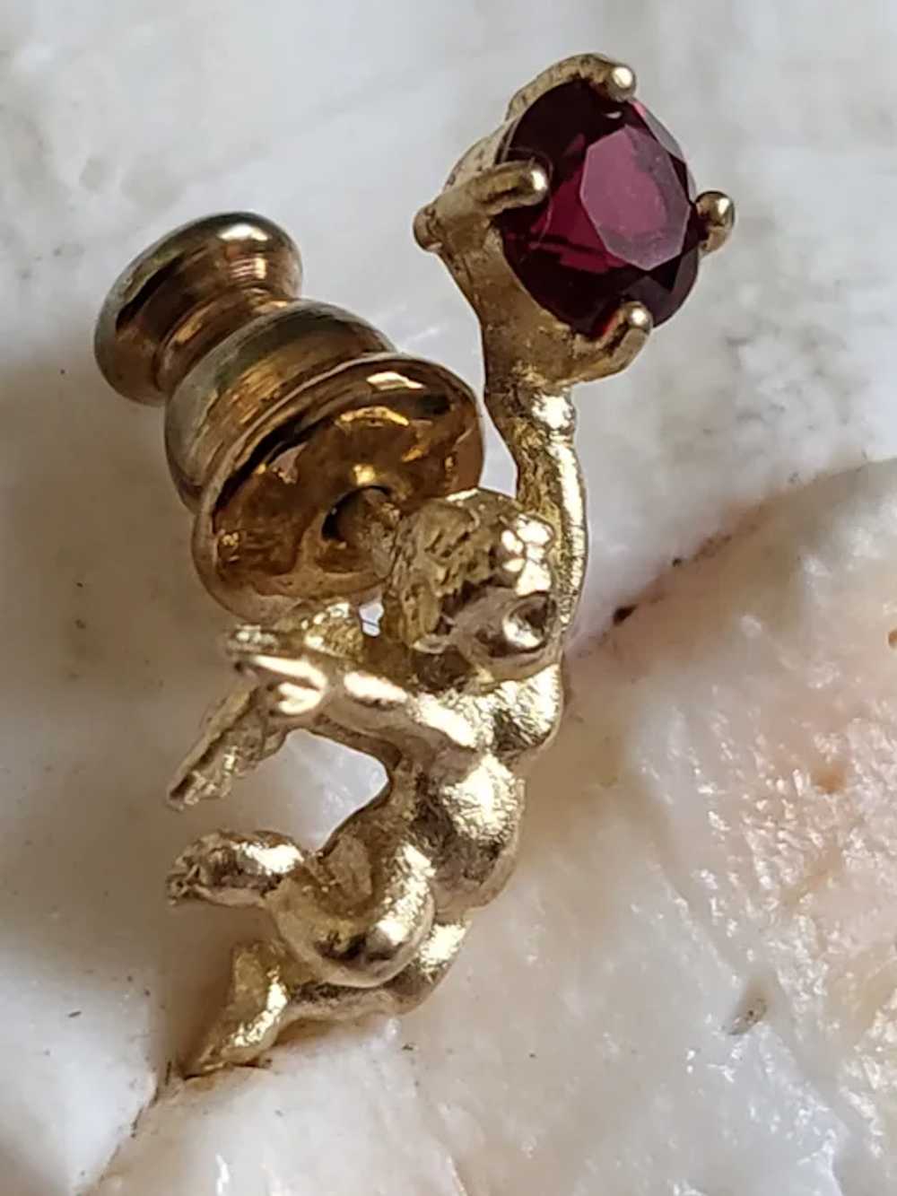 10K Gold Angel Lapel Pin w/Ruby Stone - image 10
