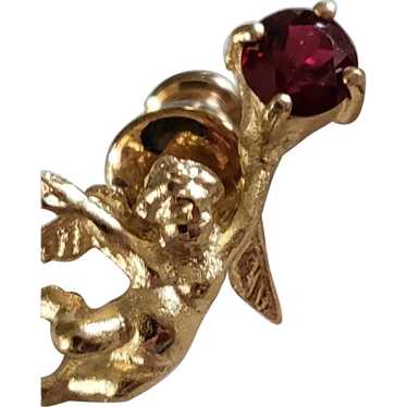 10K Gold Angel Lapel Pin w/Ruby Stone - image 1