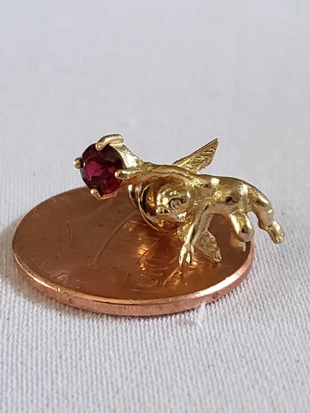10K Gold Angel Lapel Pin w/Ruby Stone - image 4