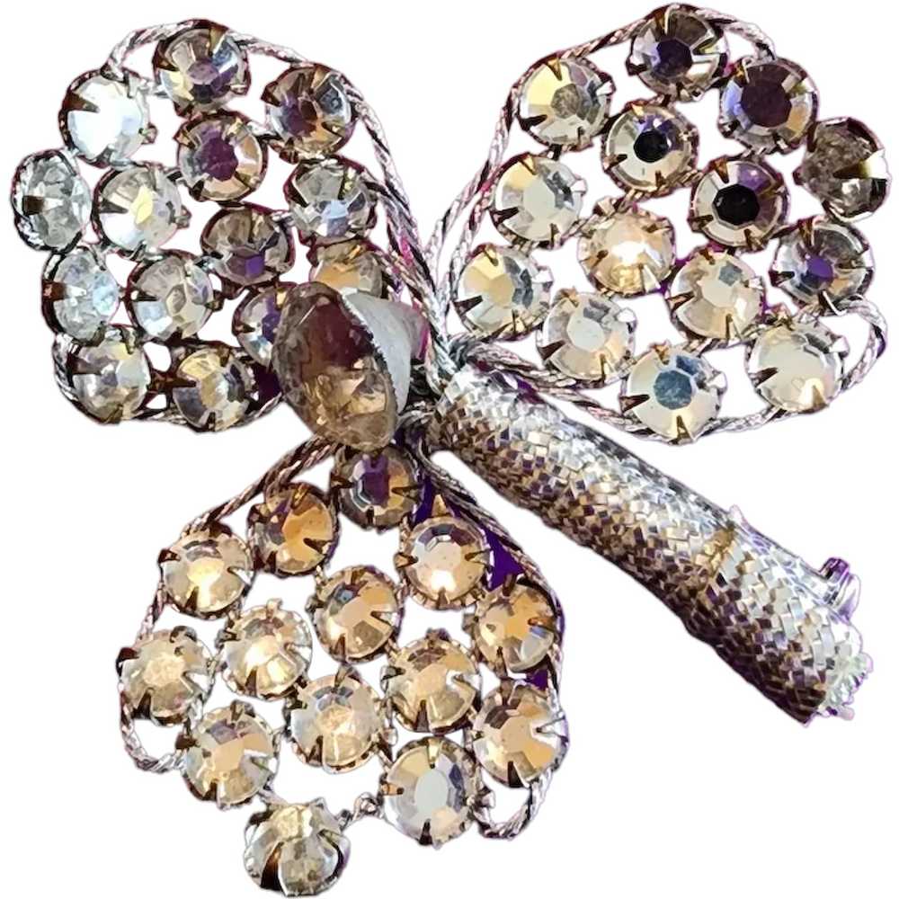 Vintage Rhinestone Hand Done Clover Brooch [A1594] - image 1