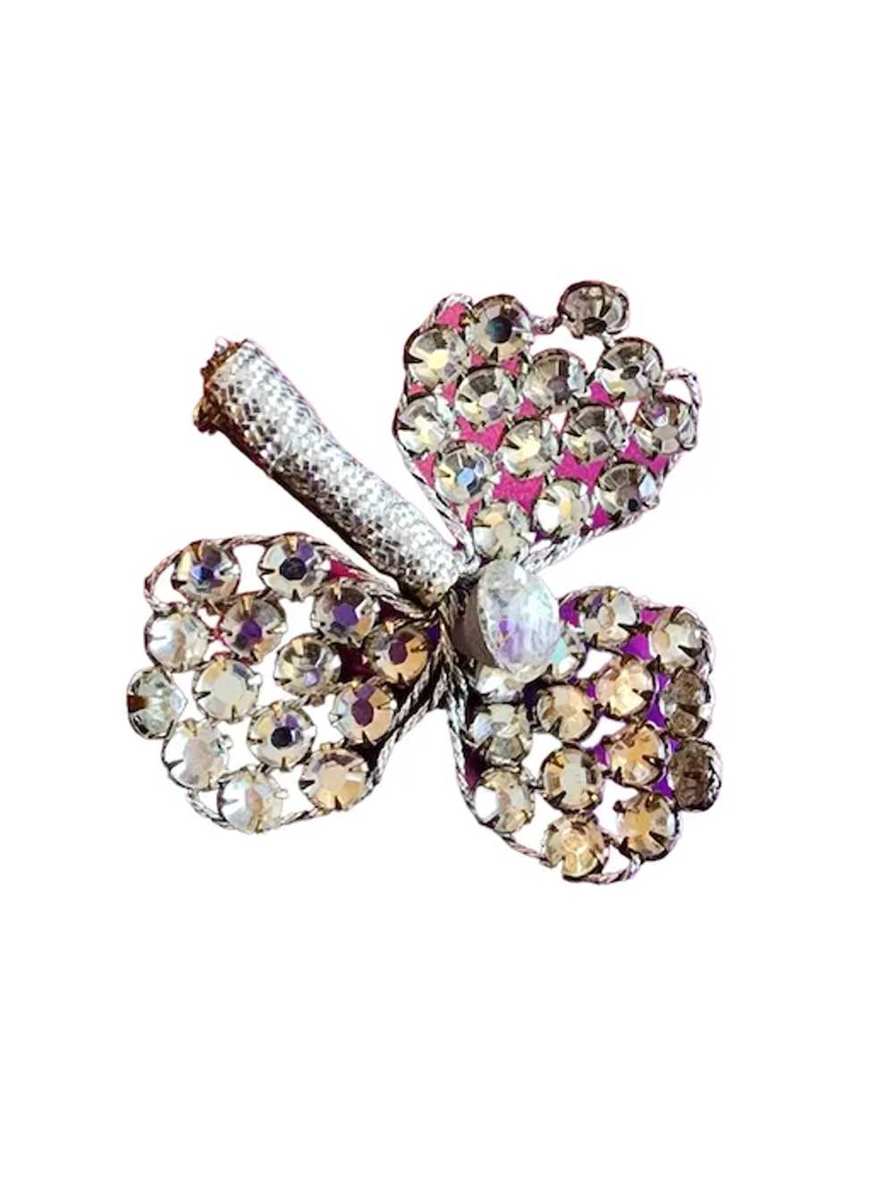 Vintage Rhinestone Hand Done Clover Brooch [A1594] - image 2