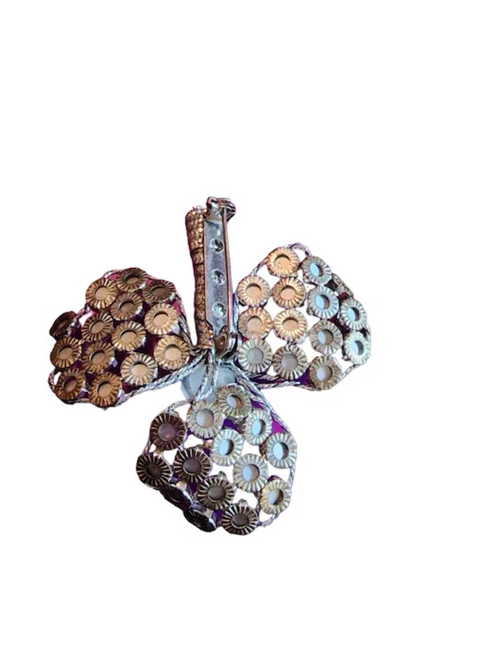 Vintage Rhinestone Hand Done Clover Brooch [A1594] - image 3