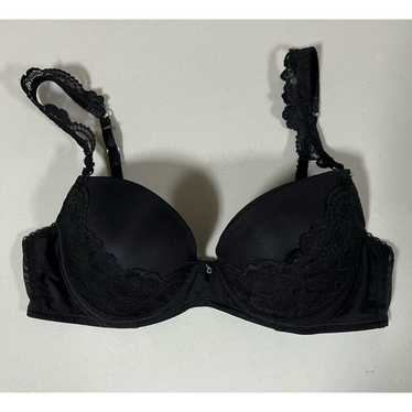 Perma-Lift Underwire Plunge Sheer Black Lace Bra 36C Vintage Made in USA