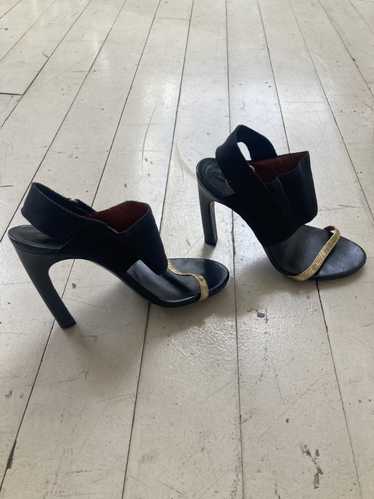 Dries Van Noten Black Strappy Heels w/Gold