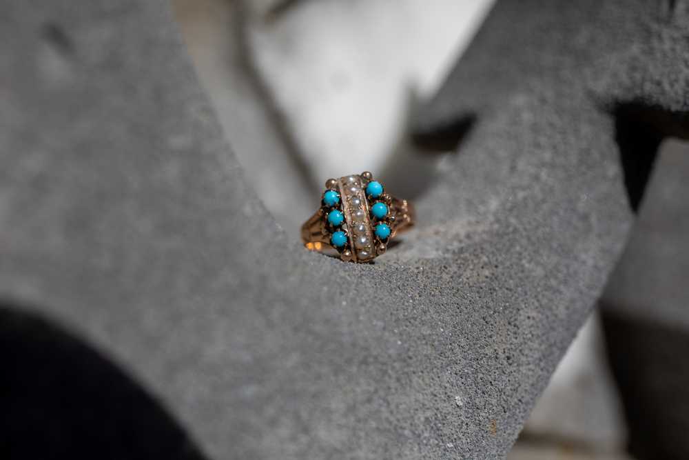 Antique Turquoise and Pearl Ring - image 2