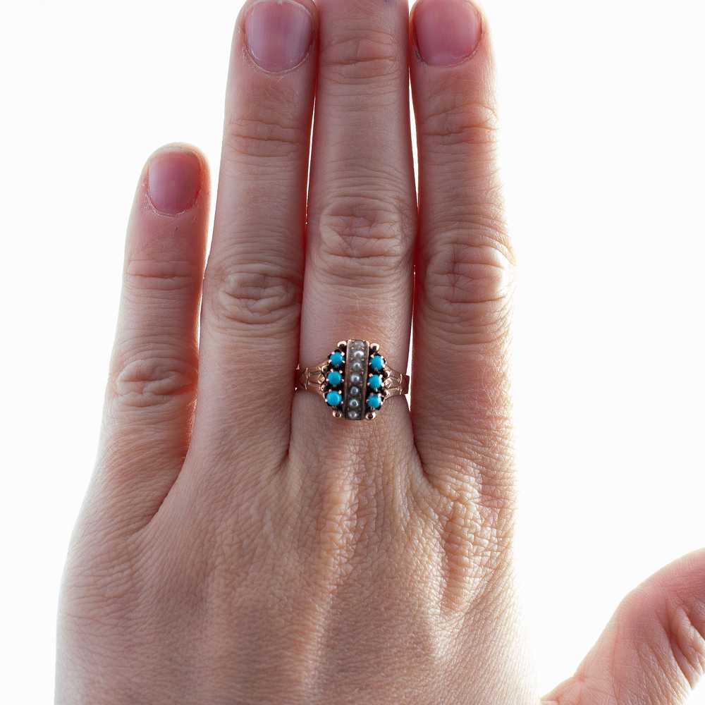 Antique Turquoise and Pearl Ring - image 5