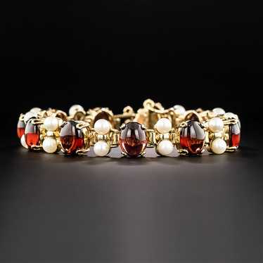 Mid-Century Cabochon Garnet And Pearl Bracelet - image 1