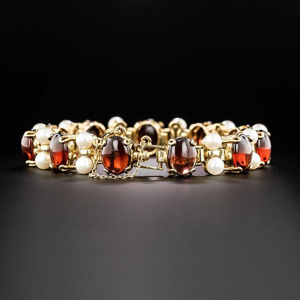 Mid-Century Cabochon Garnet And Pearl Bracelet - image 2