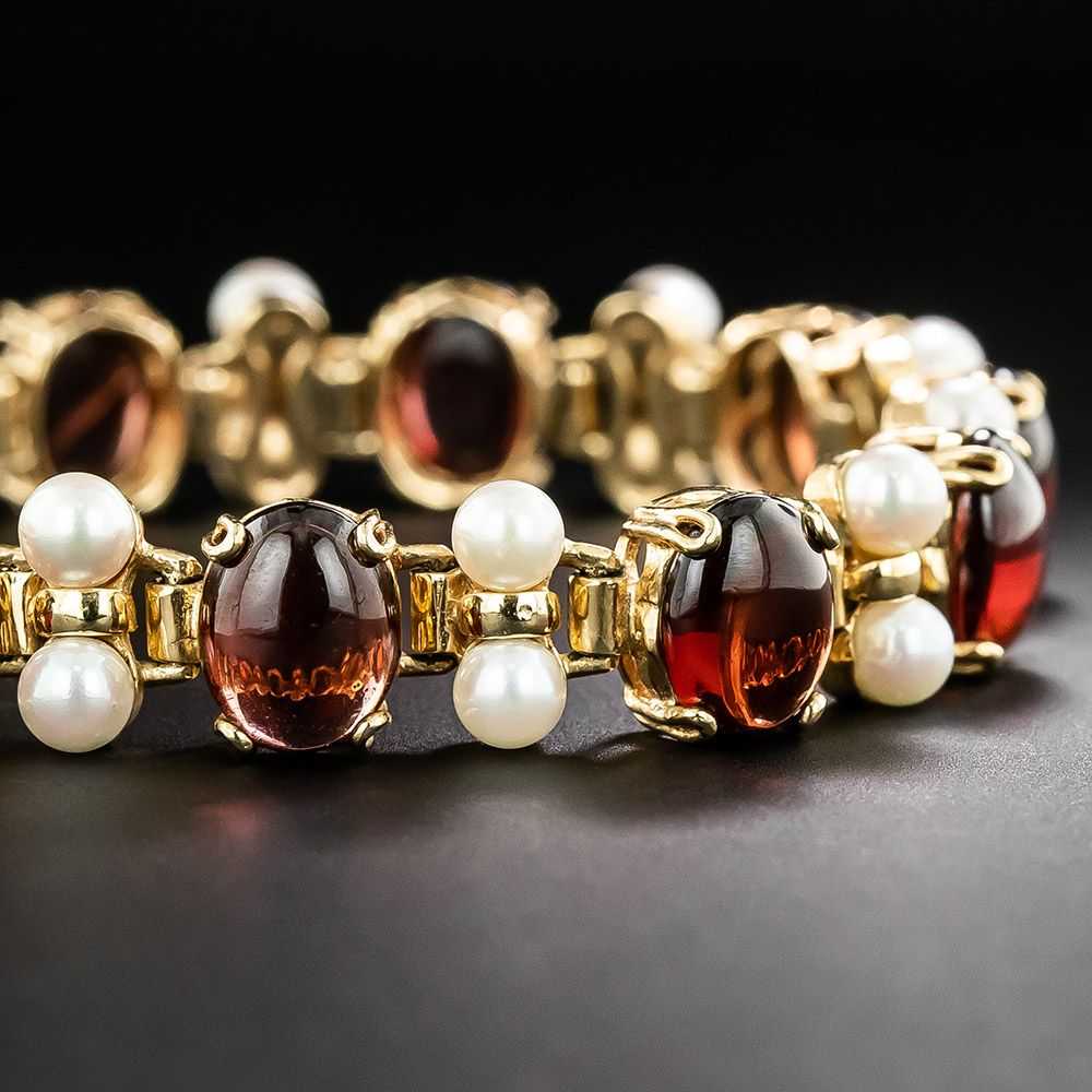 Mid-Century Cabochon Garnet And Pearl Bracelet - image 3