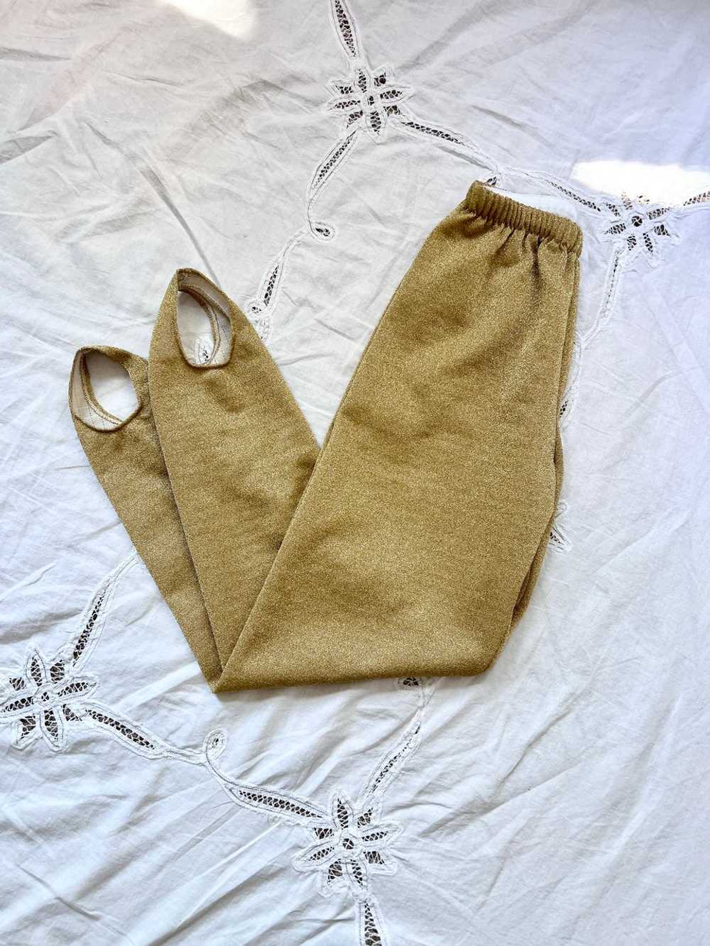 80s gold lurex stirrup pants (M) | Used, Secondha… - image 1