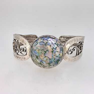 Vintage Sterling Silver and Roman Glass Israel Cu… - image 1