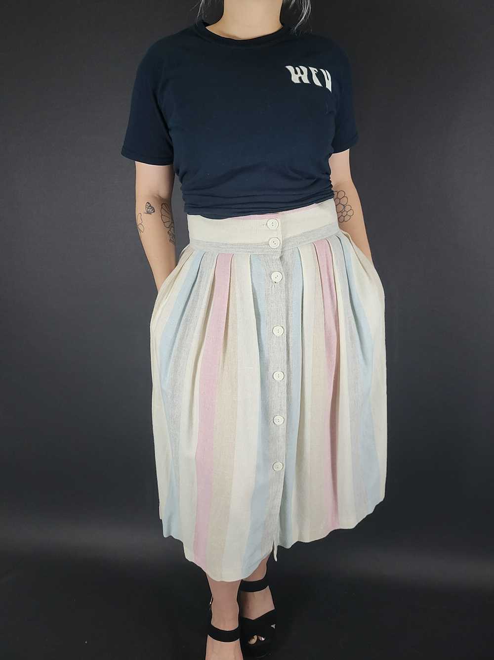 70s/80s Muted Pastel Striped Button Front Skirt - image 1