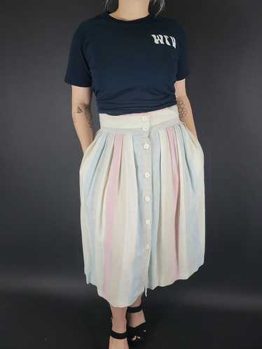 70s/80s Muted Pastel Striped Button Front Skirt