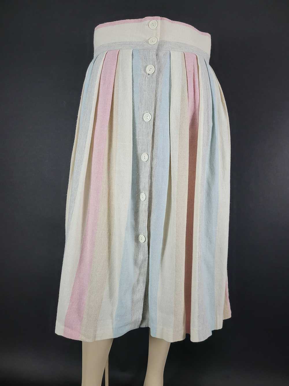 70s/80s Muted Pastel Striped Button Front Skirt - image 2