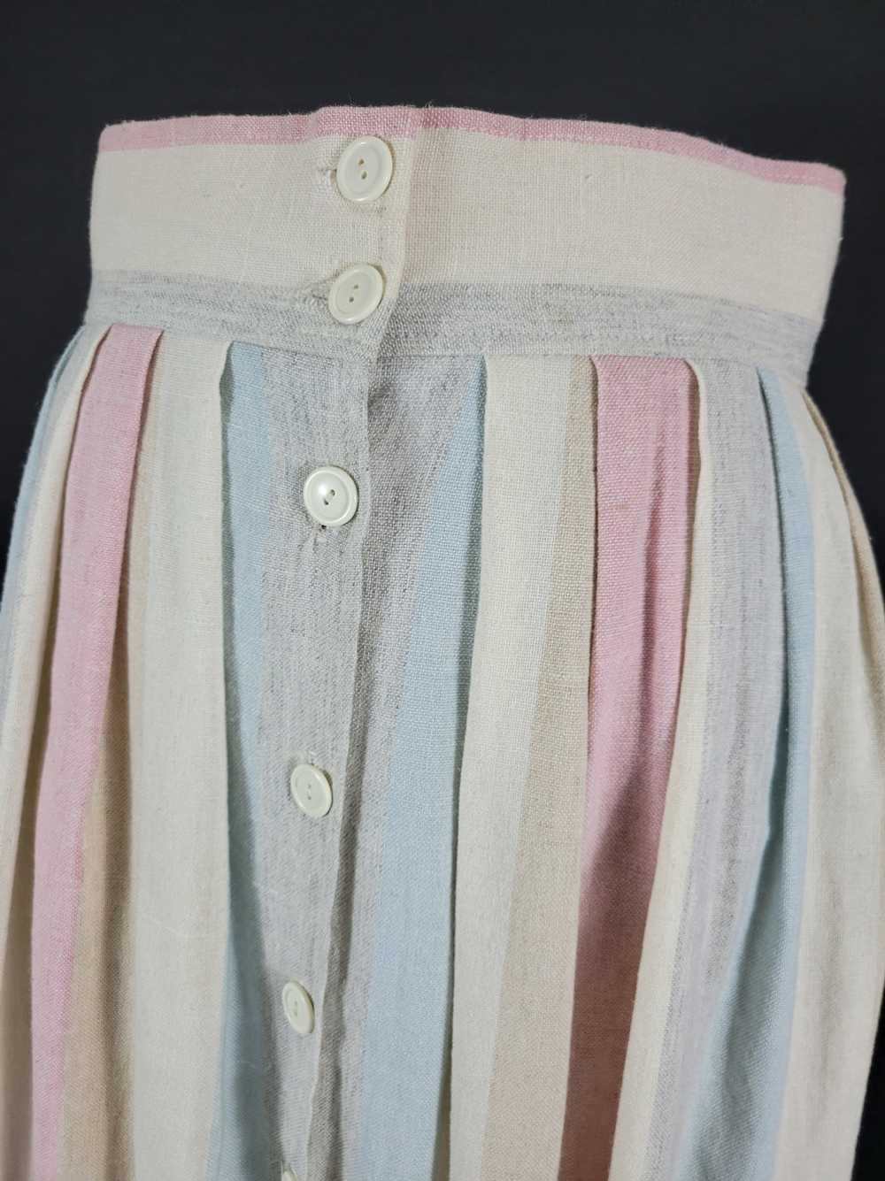 70s/80s Muted Pastel Striped Button Front Skirt - image 3