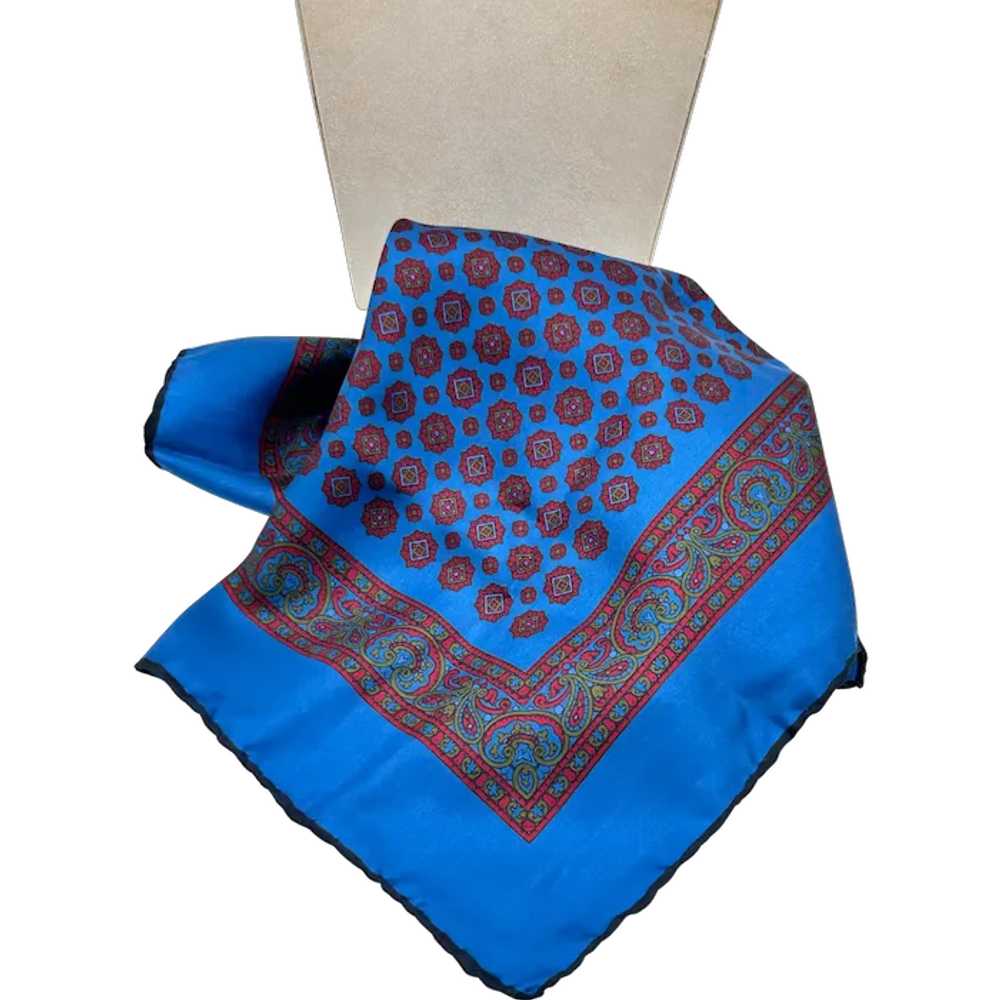 Handmade in Italy Silk Scarf Blue & Red Square Ne… - image 1