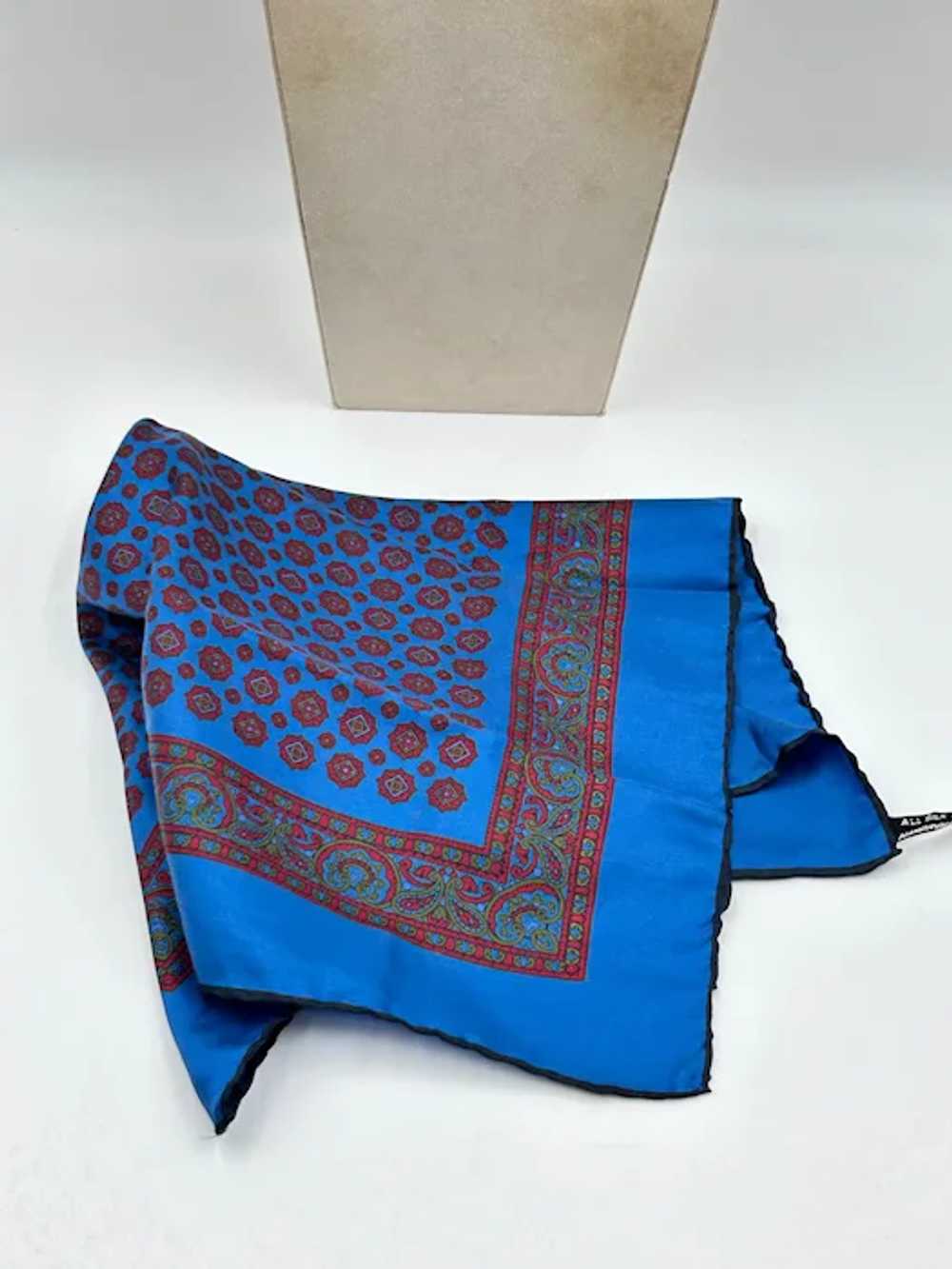 Handmade in Italy Silk Scarf Blue & Red Square Ne… - image 2