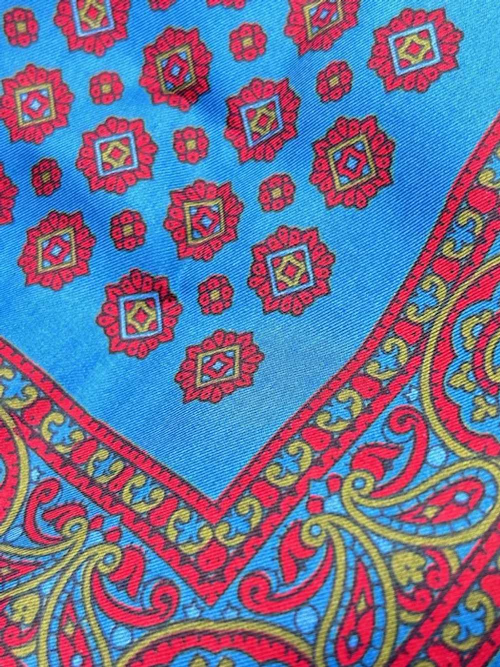 Handmade in Italy Silk Scarf Blue & Red Square Ne… - image 3