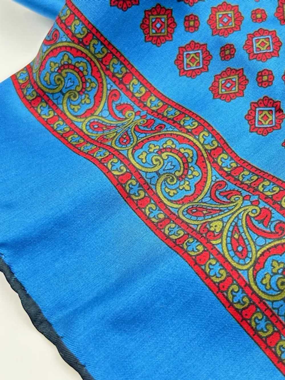 Handmade in Italy Silk Scarf Blue & Red Square Ne… - image 5