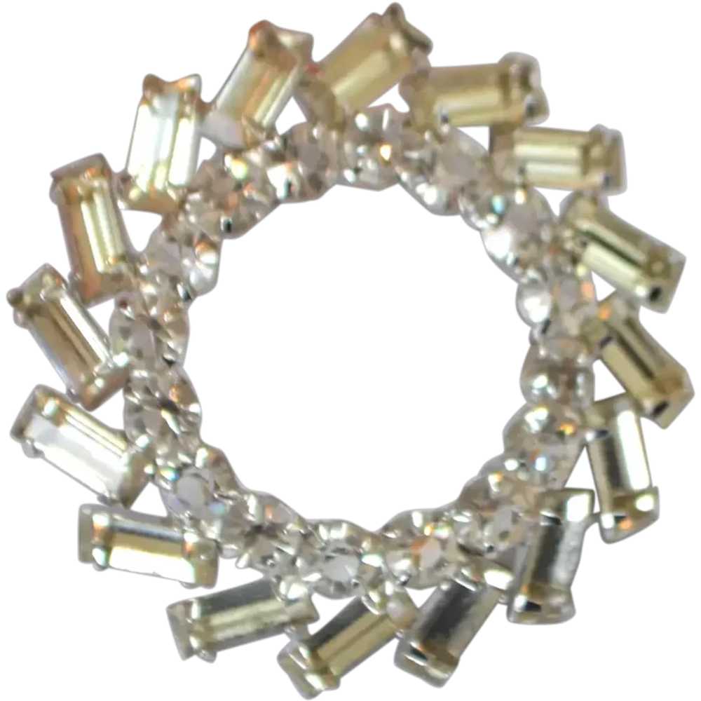 STERLING Circle of Rhinestones Brooch Pin - image 1