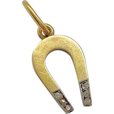 Victorian Lucky Horseshoe Charm or Pendant 14K Go… - image 1