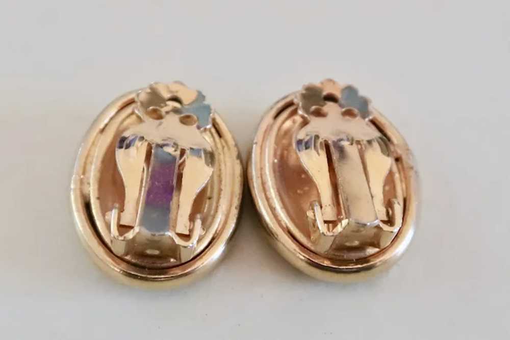 Vintage Clip On Oval Earrings With Lovely Hand Pa… - image 3