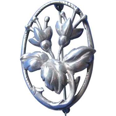 Articulated 3D Vintage Sterling Silver Tulip Brooc