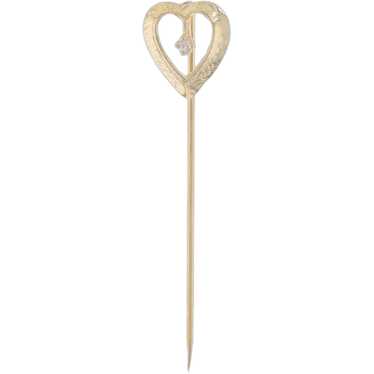 Yellow Gold Diamond Heart Stickpin - 14k Single Cu