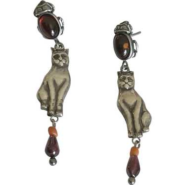 Egyptian Revival Scarab Garnet sterling Cat drops - image 1