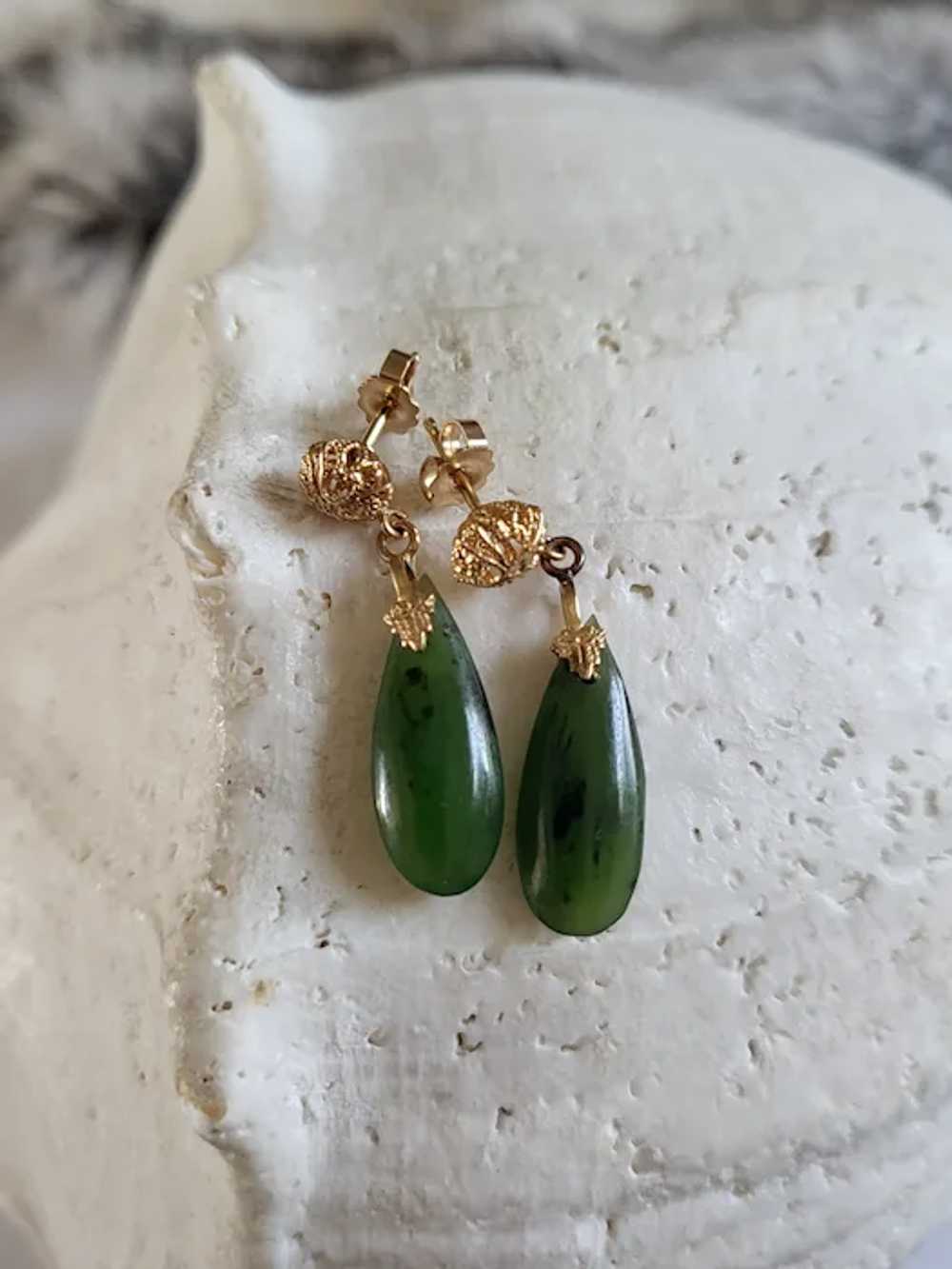 Jade  Nephrite Filigree Gold Drop Earrings - image 11