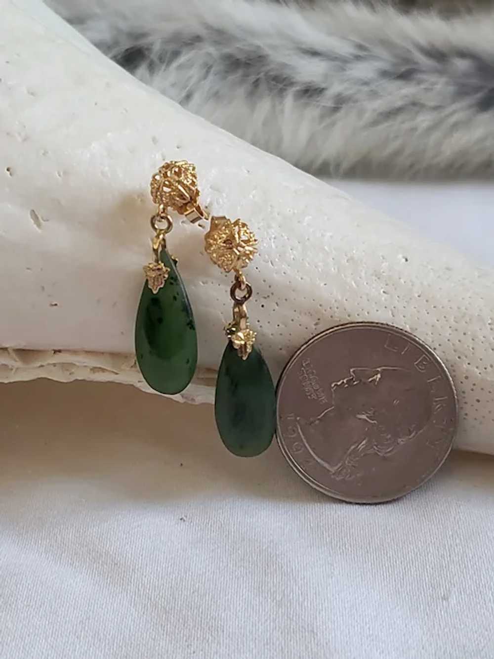 Jade  Nephrite Filigree Gold Drop Earrings - image 5