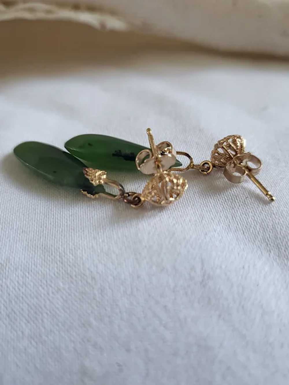 Jade  Nephrite Filigree Gold Drop Earrings - image 6