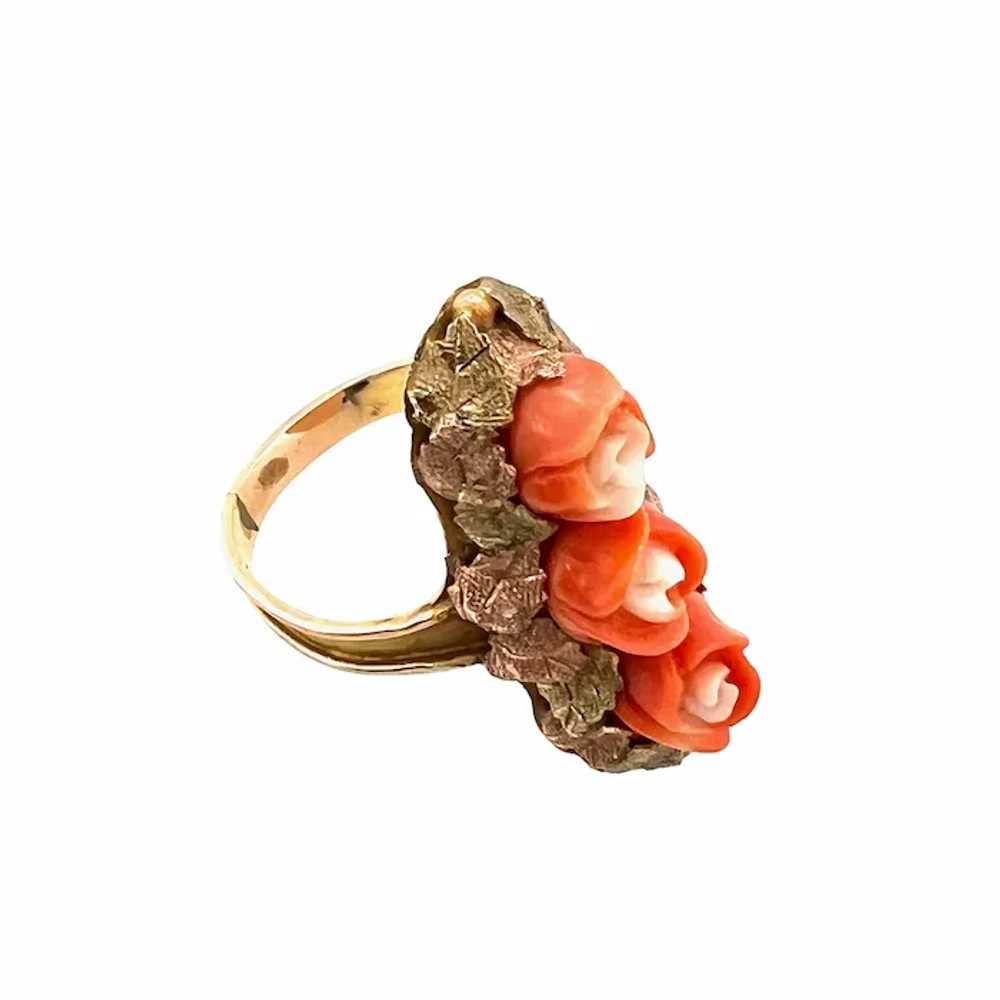 Victorian 14K Rose & Yellow Gold Ring With Carved… - image 3