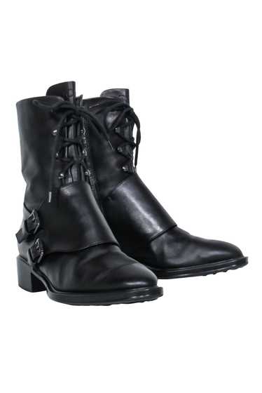 Tod's - Black Lace Up & Double Buckle Combat Boot 