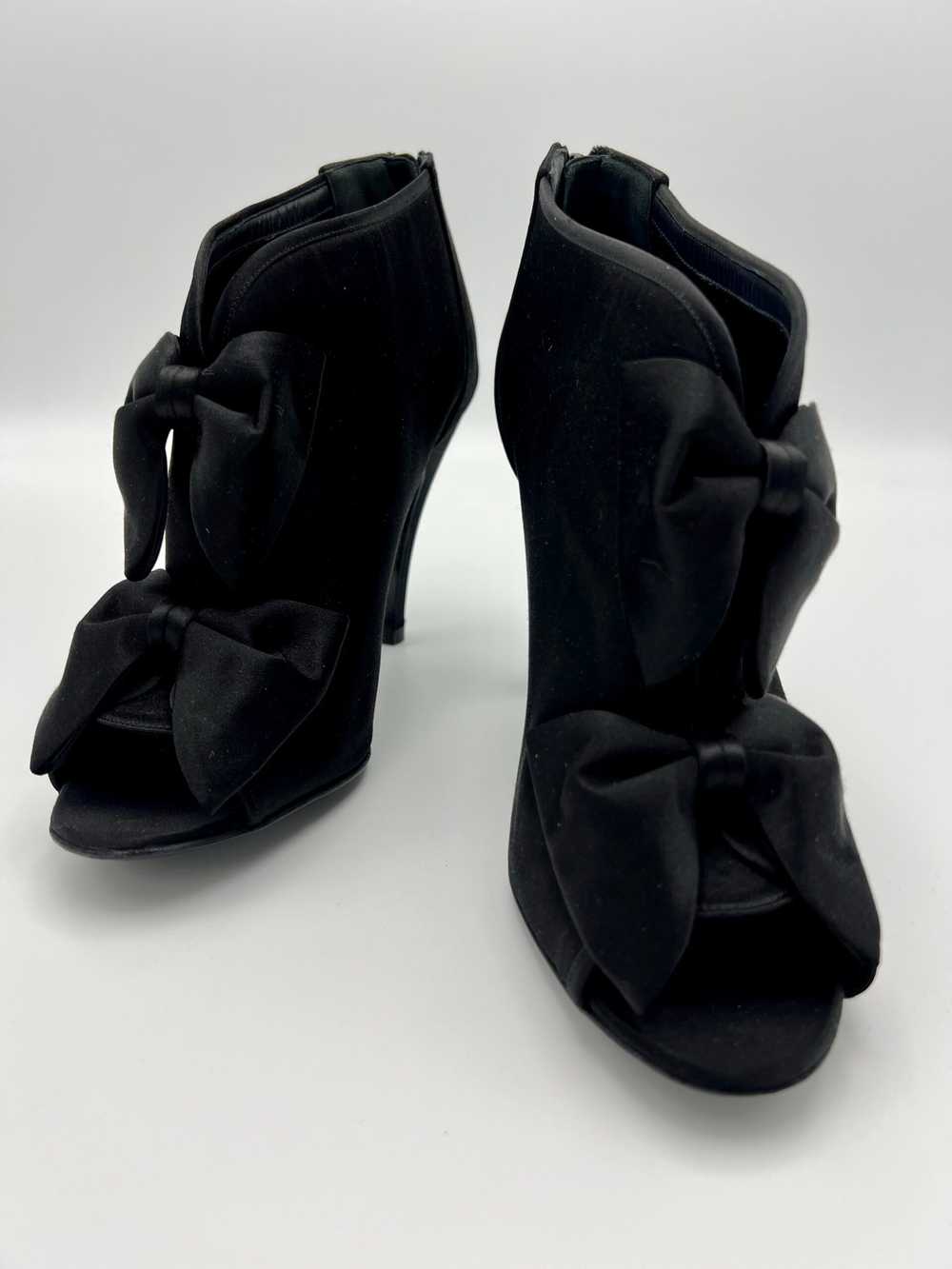 Chanel Black Satin Bow Heeled Boots - image 7