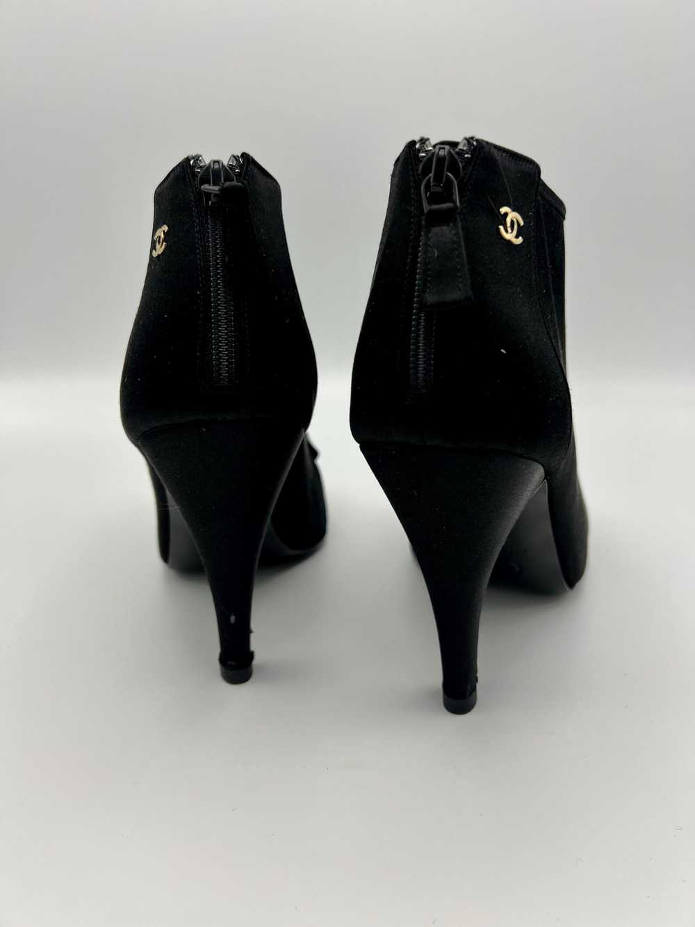 Chanel Black Satin Bow Heeled Boots - image 8