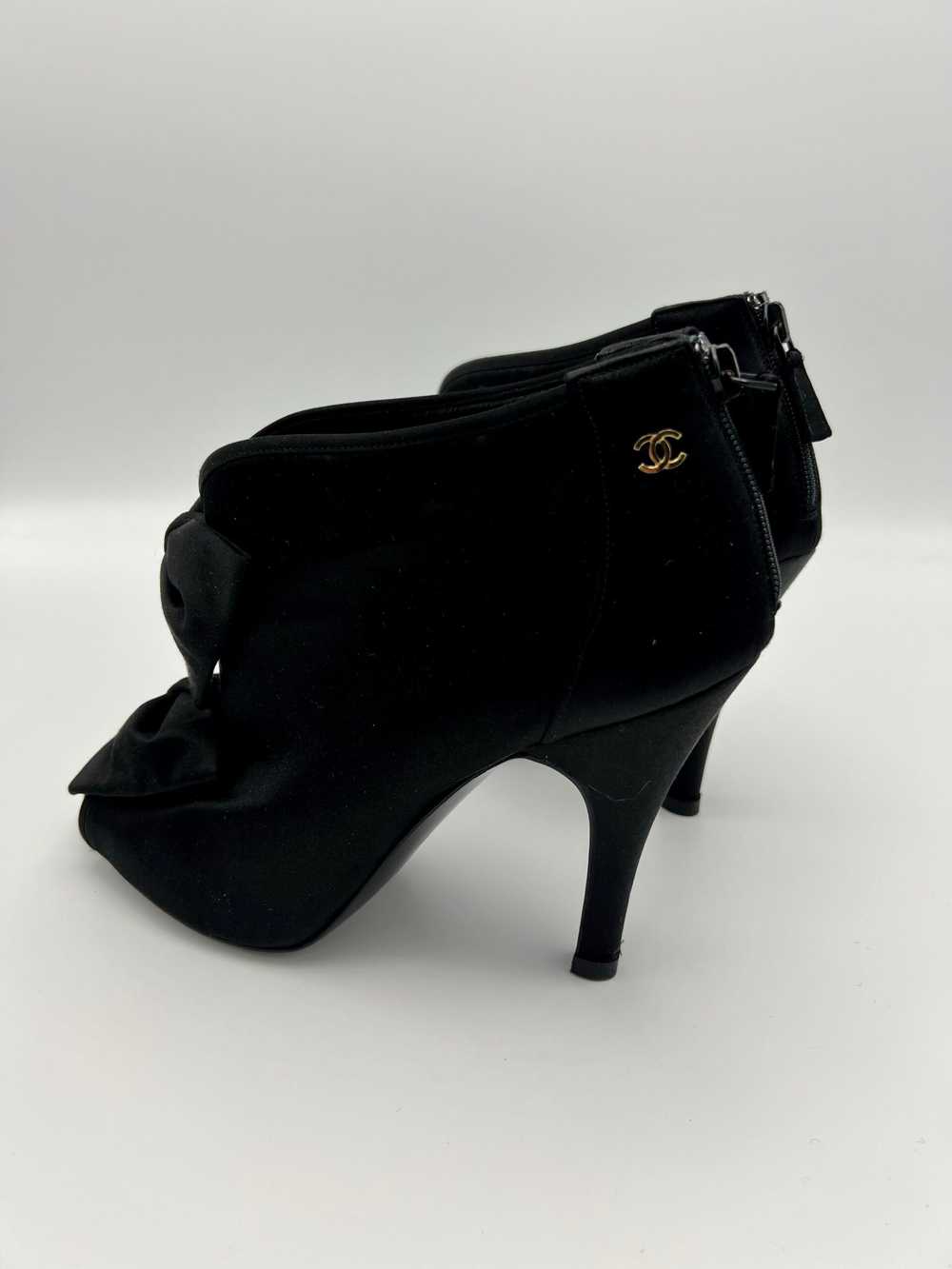 Chanel Black Satin Bow Heeled Boots - image 9