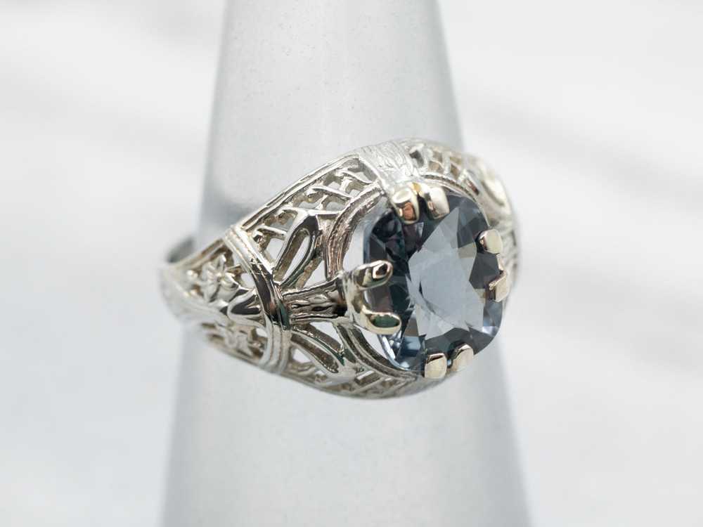 Sweet Art Deco Filigree Spinel Solitaire Ring - image 3